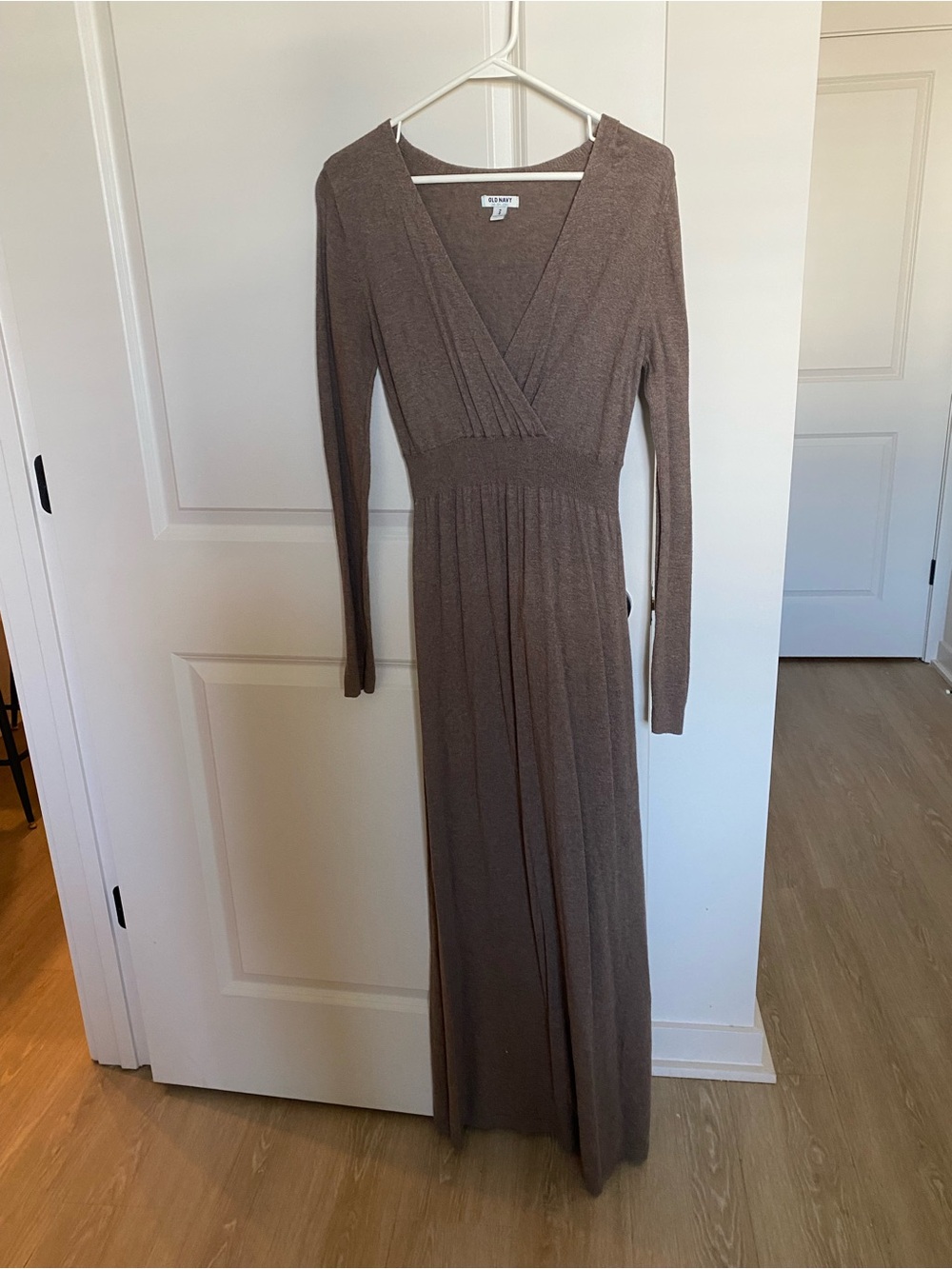 Old Navy Long Sleeve Wrap-Front Maxi Dress in Taupe